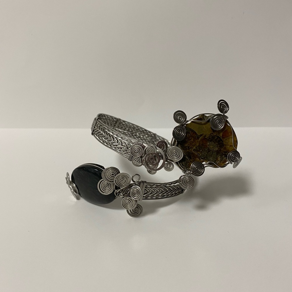Ammonite and Black Tourmaline Chrysocolla Arm Band